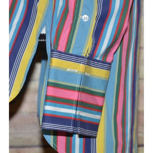 Ralph Lauren Rainbow Stripe Collarless Button Dress Shirt Ladies 8 French Cuffs - Picture 5 of 10